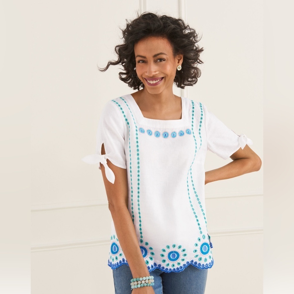 Talbots Plus Woman’s Linen Blend Embroidered Women's Top